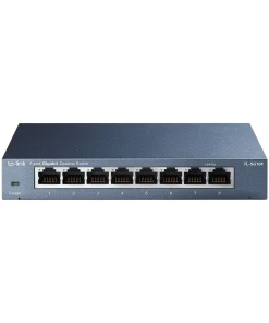 TP-Link TL-SG108 8-Port Gigabit Netzwerk Switch Lüfterlos unmanaged QoS Metallgehäuse blau-metallic