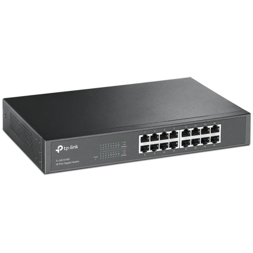 TP-Link TL-SG1016D 16-Port Gigabit Netzwerk Switch unmanaged QoS 19-Zoll-Rackmount/Desktop Metallgehäuse Schwarz – Bild 2