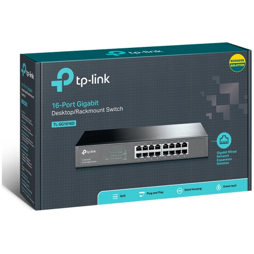 TP-Link TL-SG1016D 16-Port Gigabit Netzwerk Switch unmanaged QoS 19-Zoll-Rackmount/Desktop Metallgehäuse Schwarz – Bild 4