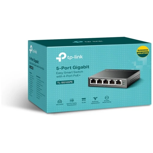 TP-Link TL-SG105PE 5-Port Gigabit Easy Smart Switch 4xPoE+ Ports VLAN QoS IGMPv3 Metallgehäuse schwarz-metallic – Bild 4