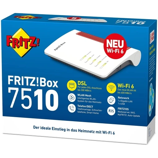 AVM FRITZ!Box 7510 - Wireless Router - DSL-Modem - GigE - 802.11g/n/ax - 2,4 GHz - VoIP-Telefonadapter (DECT) – Bild 4