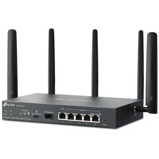 TP-Link Omada ER706W-4G V1 - Wireless Router - WWAN - 5-Port-Switch - 1GbE - WAN-Ports: 6 - Wi-Fi 6 - Dual-Band - 4G+ - wandmontierbar
